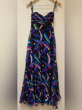 Jovani Relativity Black Strapless Maxi Dress with Multicolor Abstract Print